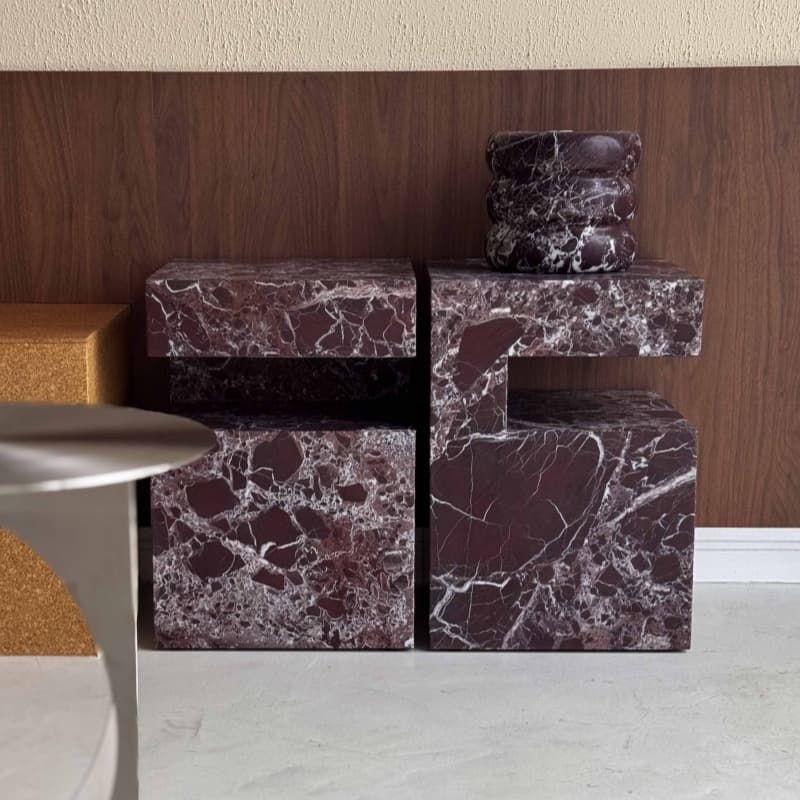 Rosso Levanto Marble Side Table
