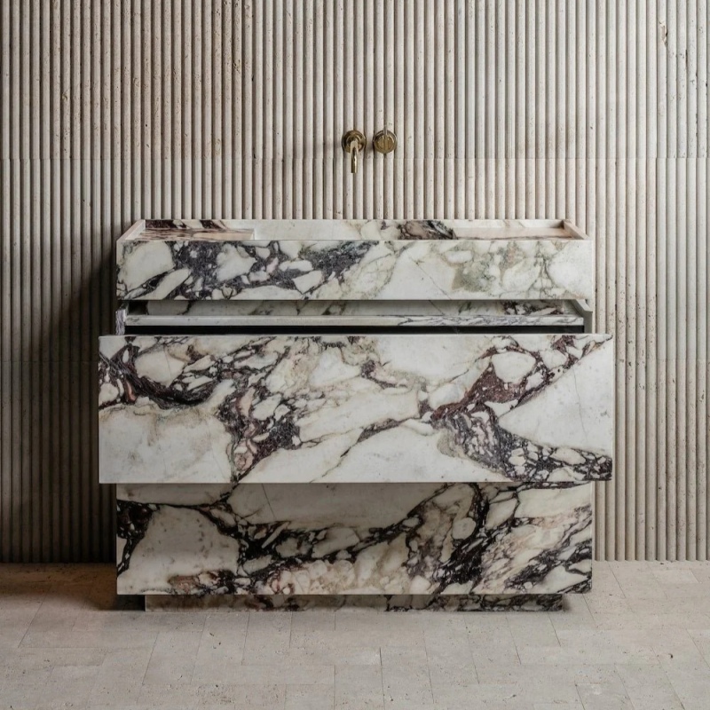Marble Vanity with Wooden Cabinet