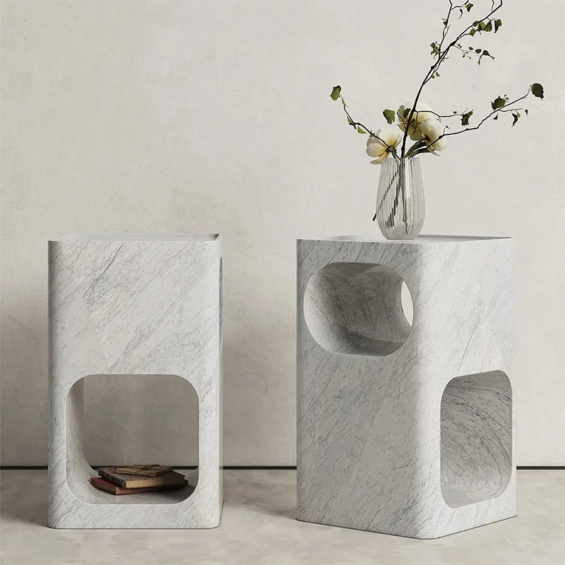 Carrara White Marble Side Table
