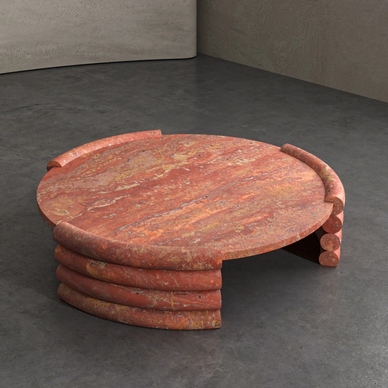 Round Red Travertine Coffee Table