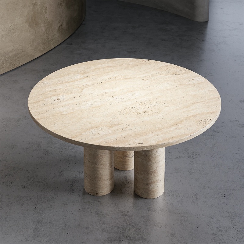 Beige Round Travertine Dining Table