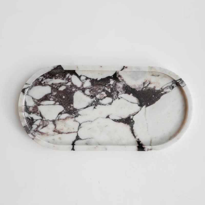 Custom Natural Calacatta Viola Marble Tray-Living Room Decor