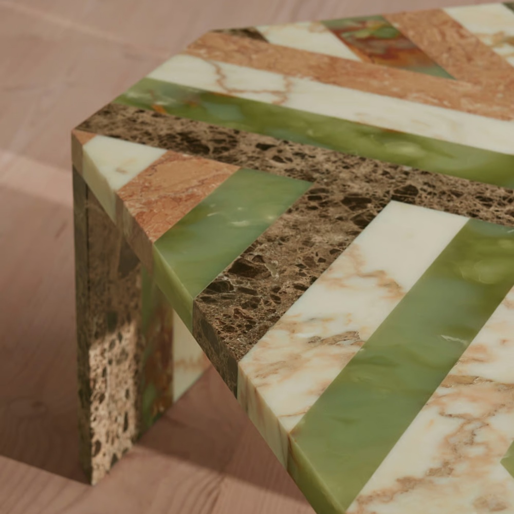 Close-up of Modern Multi-Marble Composition Coffee Table - multi-marble composition texture detail