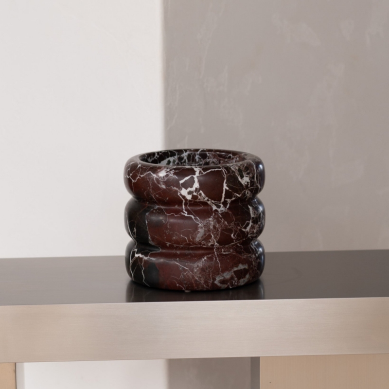 Marble Ribbed Ice Bucket / Decor Vase on metallic console table - minimalist luxury decor